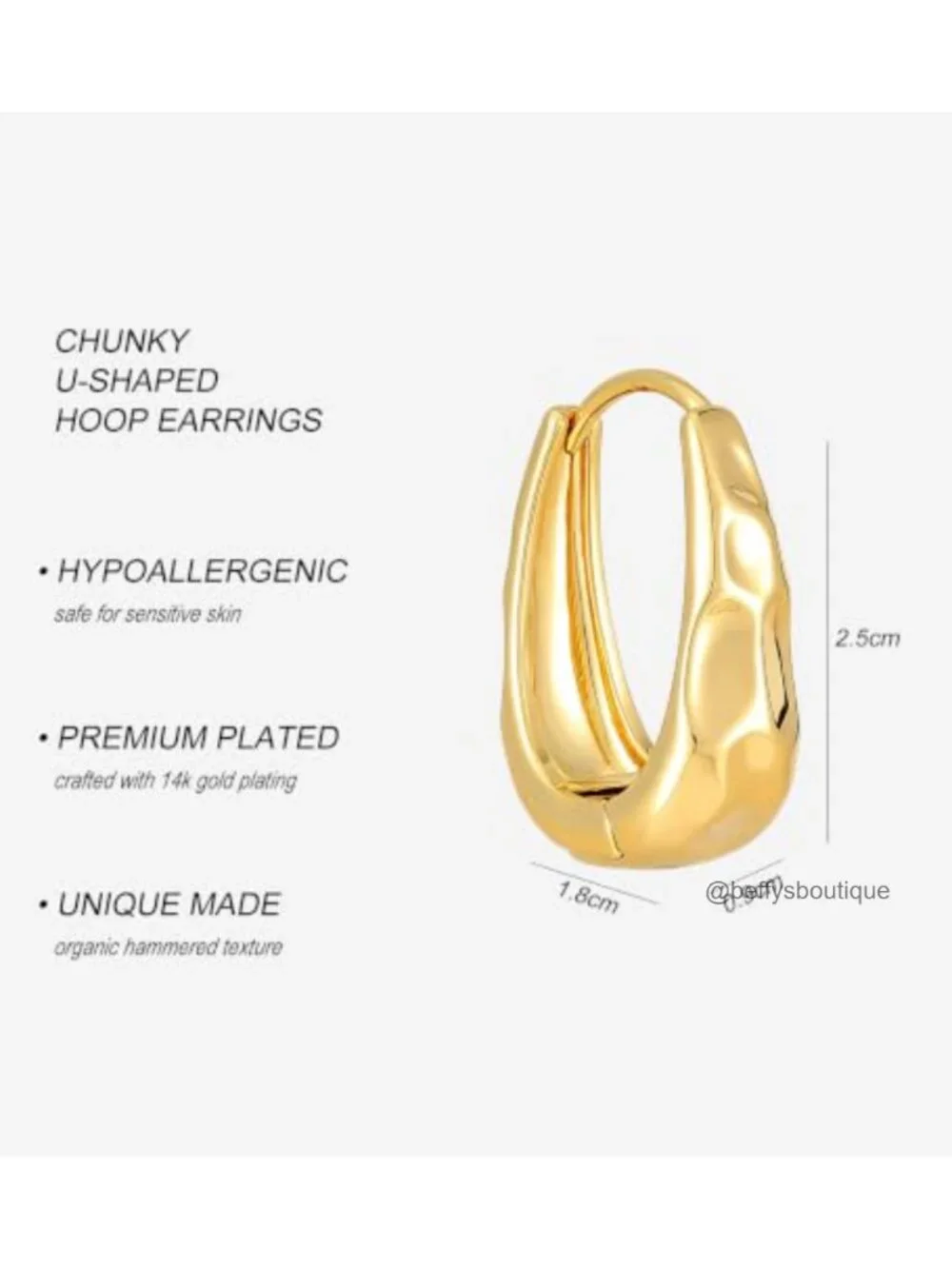 14K Gold Plated Chunky U-Shaped Bold Band Huggie Hoop Earrings for Women